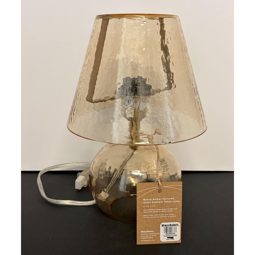 Becca Amber Textured Glass 12" Table Lamp - Brass Hardware, World Market READ! - Picture 4 of 11